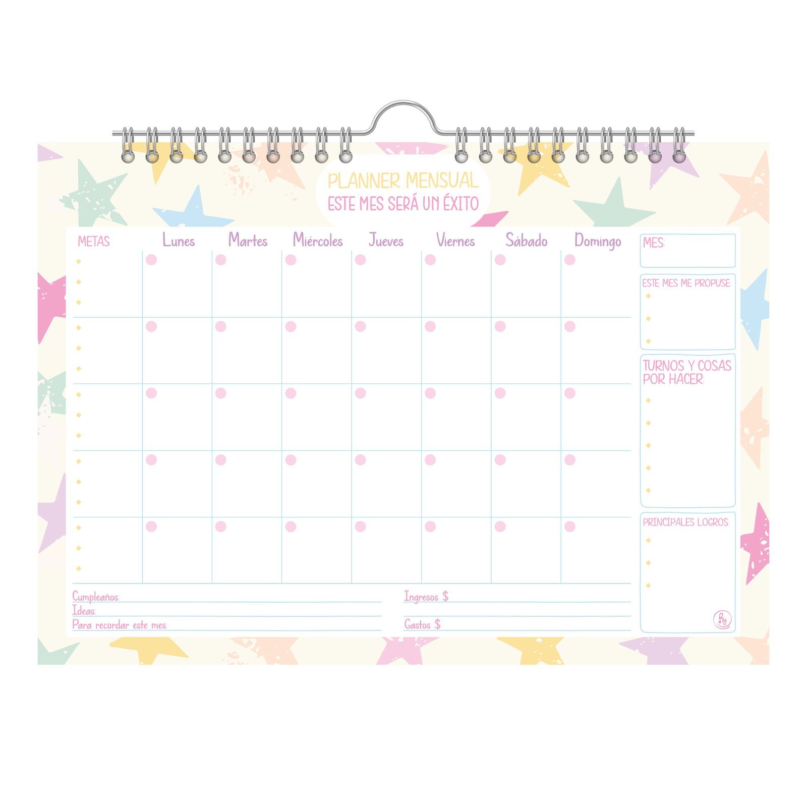 Planner Mensual * LO MEJOR * Tipo Perchita 35 x 25 RY 15 Hojas