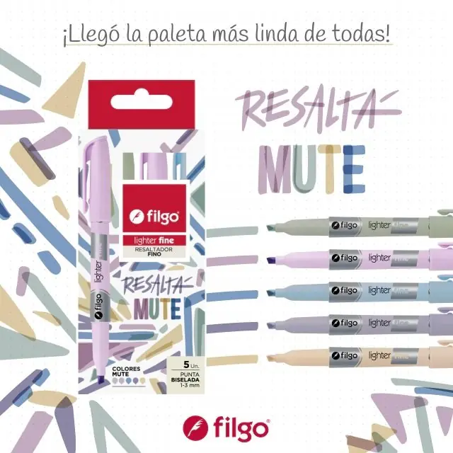 Resaltadores Filgo Pastel "MUTE" x 5 (NUEVOS COLORES)