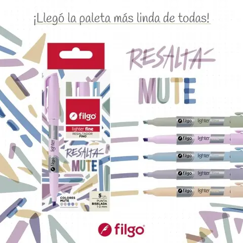 Resaltadores Filgo Pastel "MUTE" x 5 (NUEVOS COLORES)