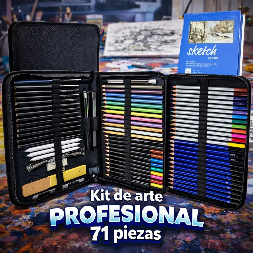 Set de Dibujo Arte Profesional * SKETCH 71 PIEZAS * c/ Estuche y cierre