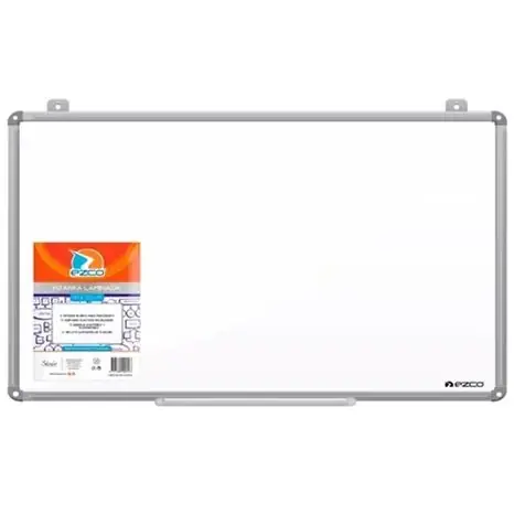 Pizarra Blanca Ezco 75x100 + Soporte para colgar + Soporte para B0rrador y Marcad0r (Marco Aluminio)