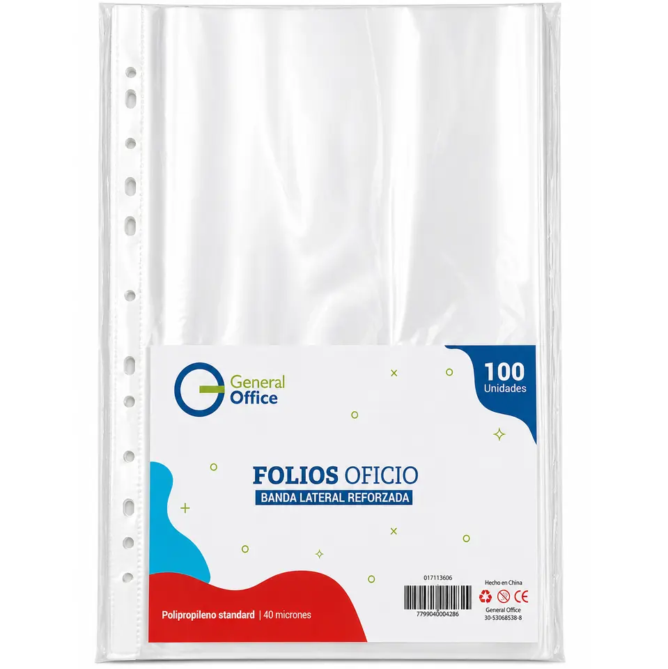 FOLIO OFICIO Reforzado BOLSA X 100 unidades CRISTAL (40 Micrones)