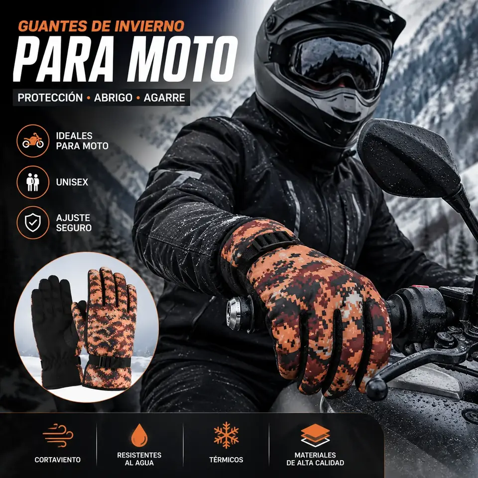 GUANTES REFORZADOS - CAMUFLADO - POLAR MOTO INVIERNO IMPERMEABLE
