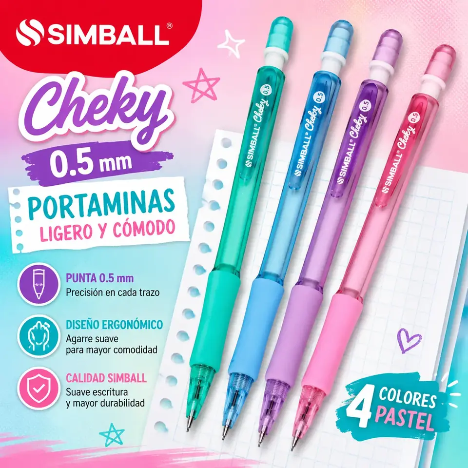 Portaminas Simball ** CHEKY 0.5mm** con Grip antideslizante (con Borrador)