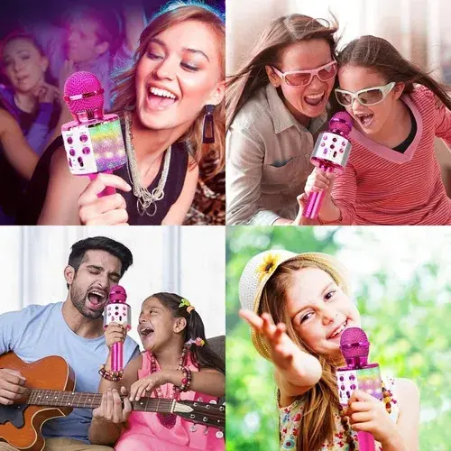 Micrófono Bluetooth Karaoke " ROSA " C/ Parlante Incluido + Función Remix WS - 858