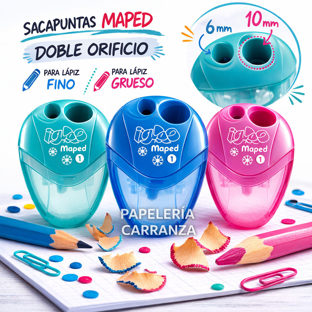 Sacapunta MAPED Con Deposito " IGLOO " DOBLE (DOS ORIFICIOS)