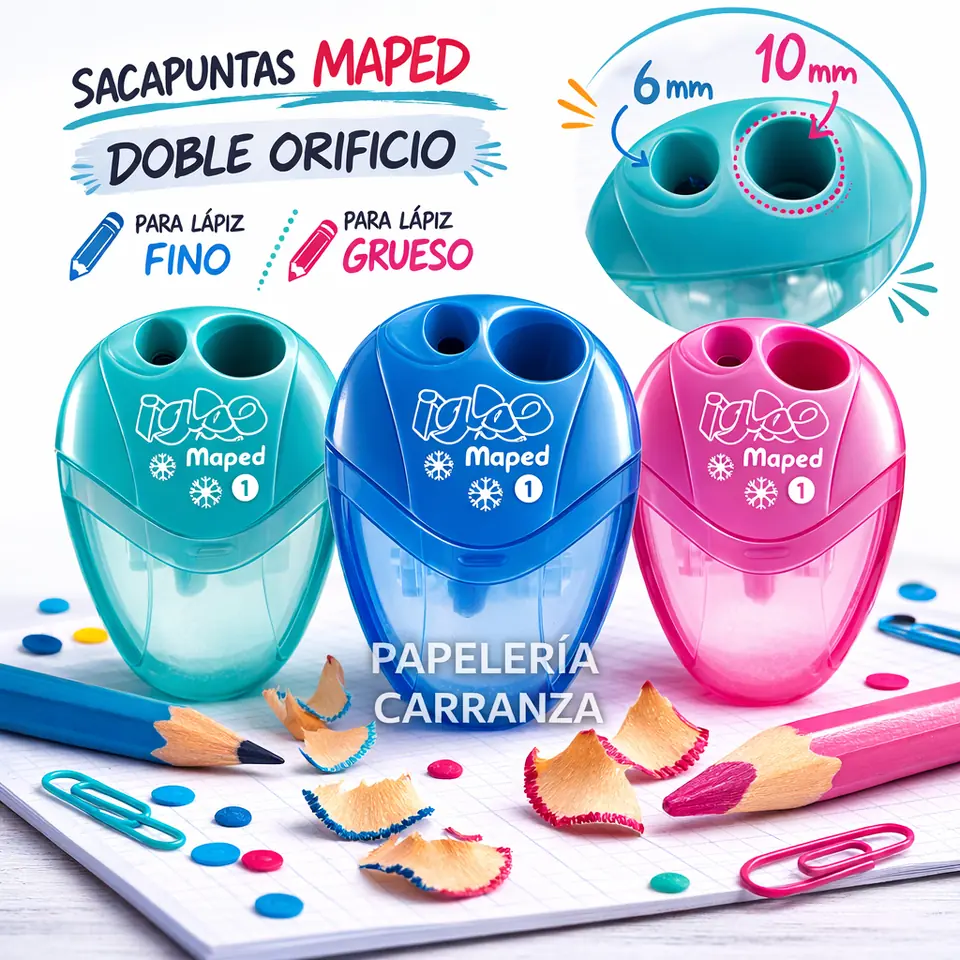 Sacapunta MAPED Con Deposito " IGLOO " DOBLE (DOS ORIFICIOS)
