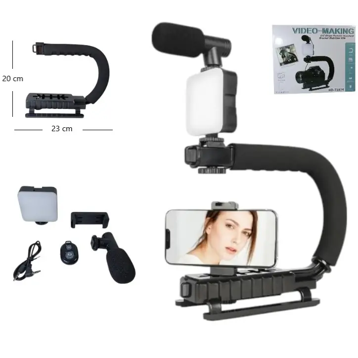 Estabilizador Influencer // Video Making // Kit c/ Luz y Micr0fono Porta Celular / Camara - Ideal para Transmisiones en vivo y Videos - Creadores de Contenido (copia)