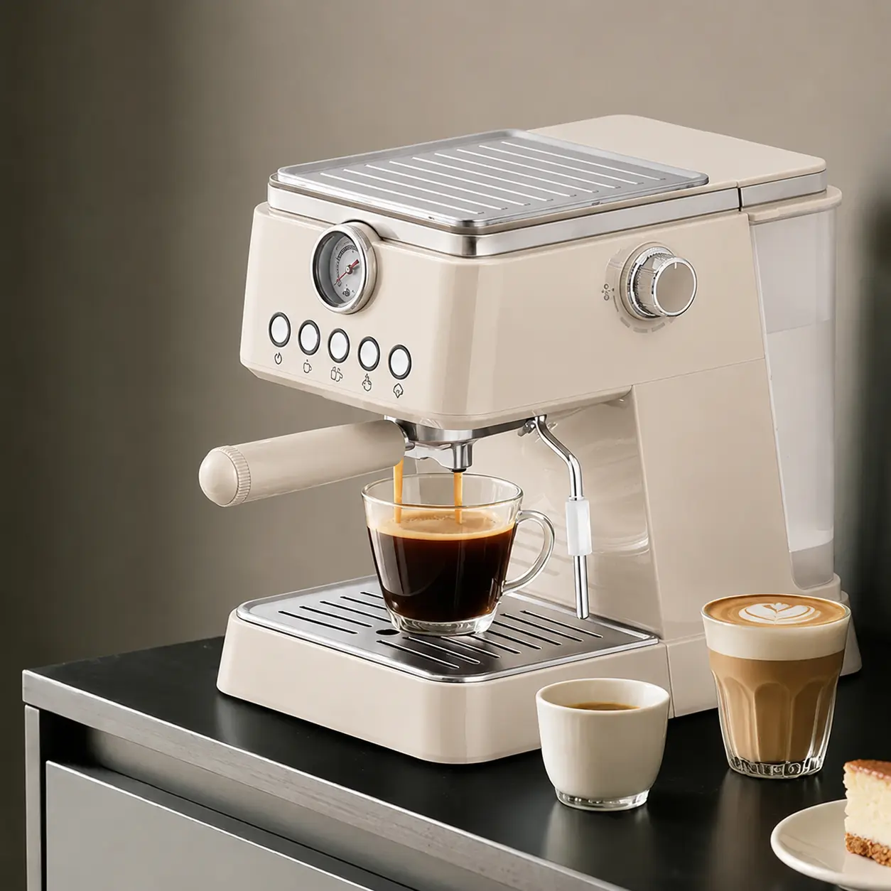Cafetera Expresso TIME BEIGE 1.5 Litros - 20 BAR (INCLUYE ESPUMADOR DE LECHE) 1350W