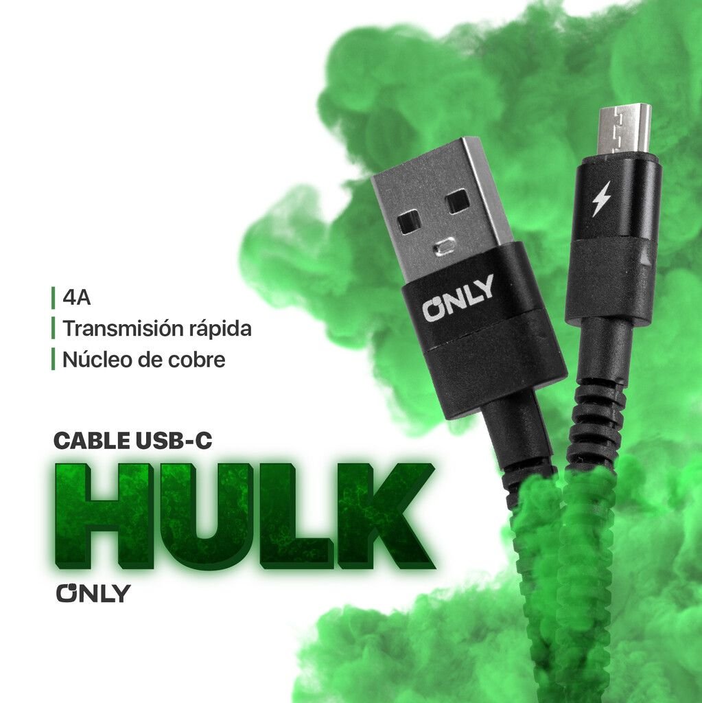 Cable USB V8 REFORZADO * XAEA HULK * - Carga Ultra Rapida - 1 mts 4A Micro Usb (Entelado)