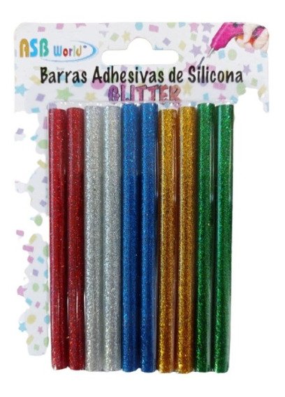 BARRAS DE SILICONA FINA CON BRILLO x 10 SURTIDO (Glitter)