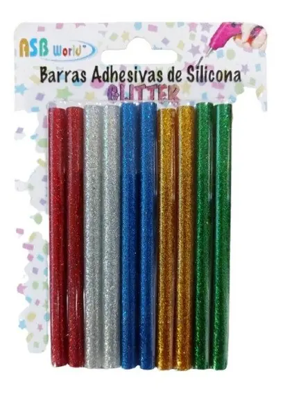 BARRAS DE SILICONA FINA CON BRILLO x 10 SURTIDO (Glitter)