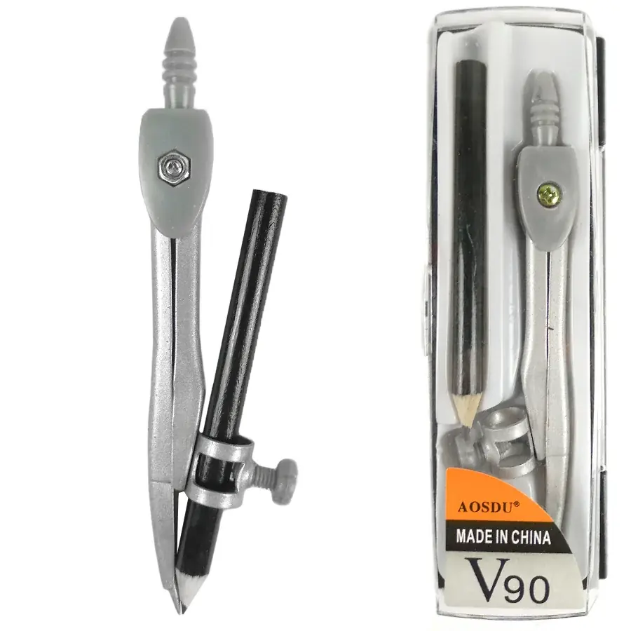 Compas Metalico " V90 " P/ LAPIZ c/ Estuche Rigido