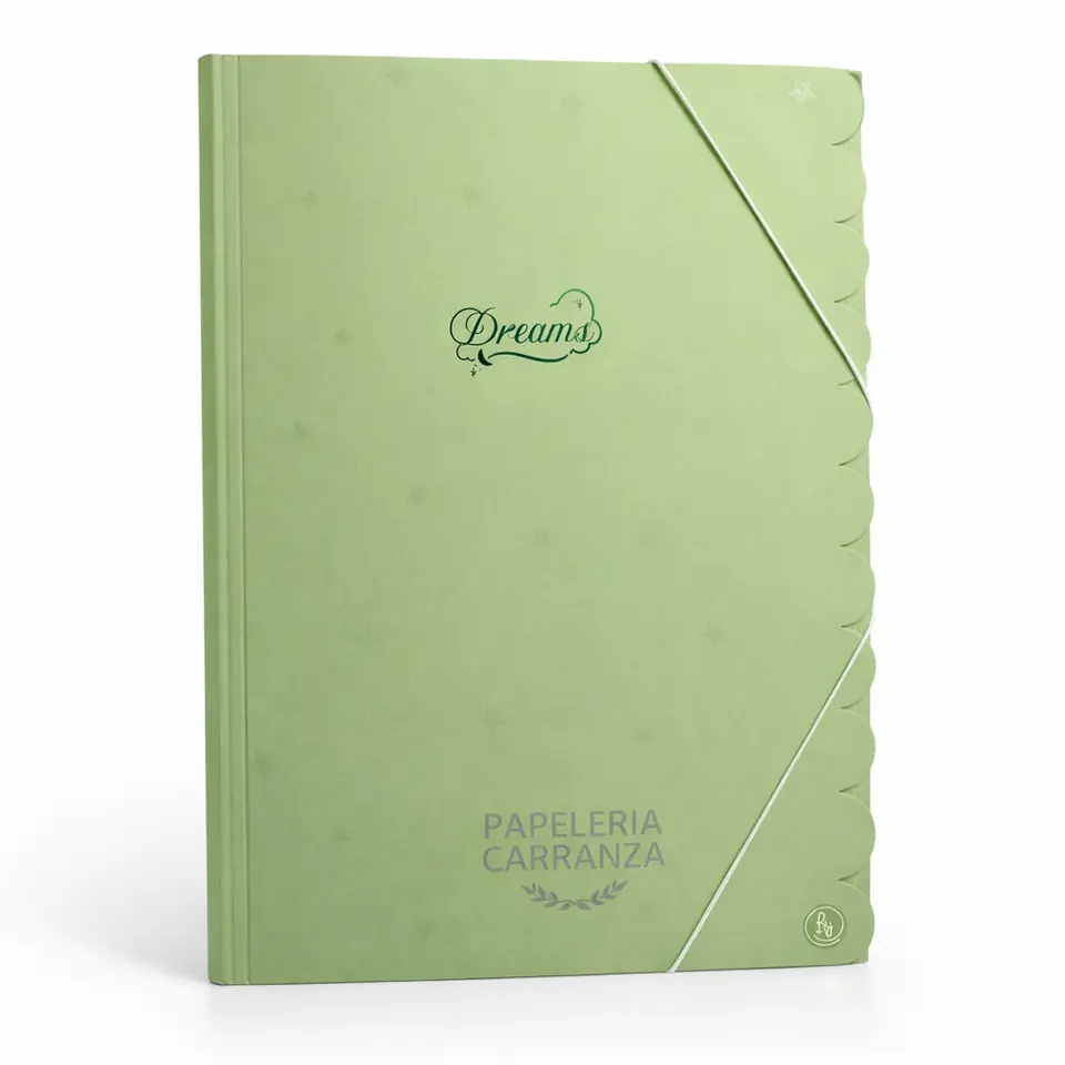 CARPETA 3 SOLAPAS RY * DREAMS VERDE PASTEL * C/ ELASTICO TAMAÑO OFICIO
