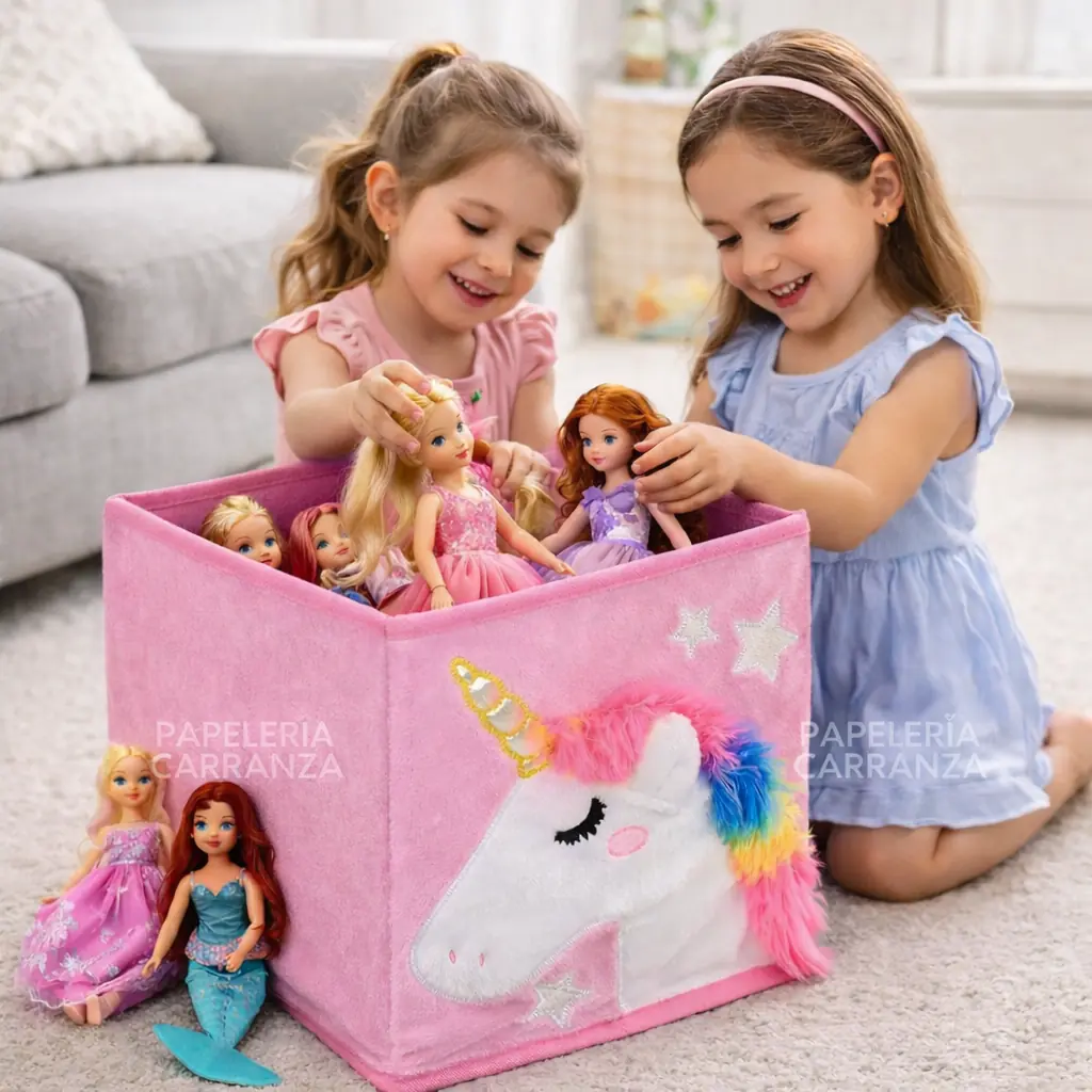Caja Rigida Plegable - Unicornio Rosa - Organizadora  Sin Tapa Mediana