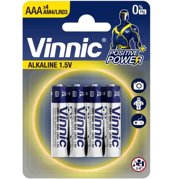 Pilas VINNIC ALCALINE "AAA" Blister x 4 unidades (Ultra Alkaline) (Finas)