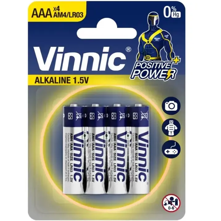 Pilas VINNIC ALCALINE "AAA" Blister x 4 unidades (Ultra Alkaline) (Finas)