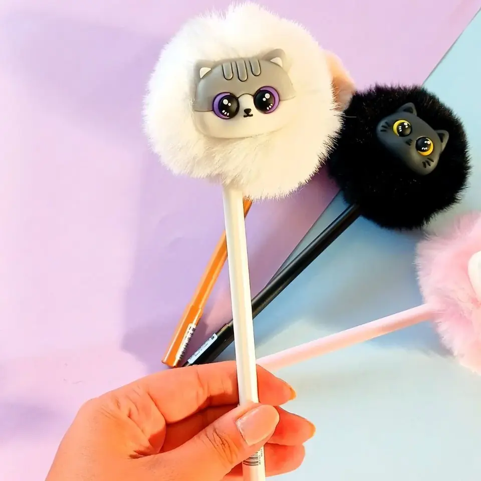 Microfibra "Gatito Pompón Blanco" Ultra Fina (Tinta Negra)