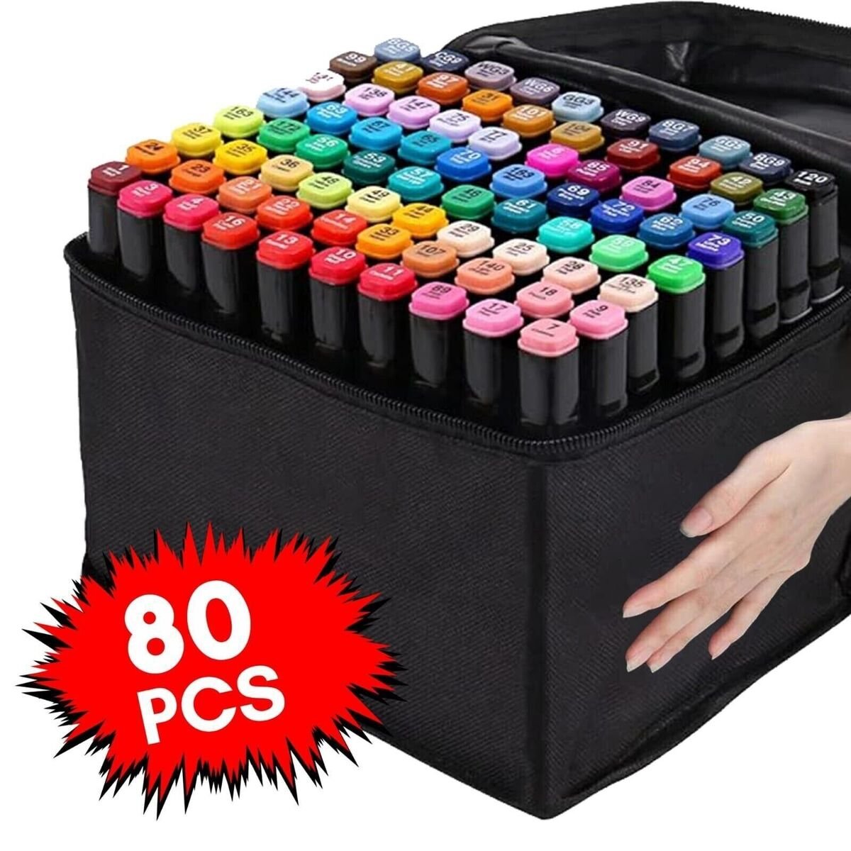Kit de Marcadores de Artistica * Doble Punta x 80 Unidades + Estuche de Tela * Premium Touch