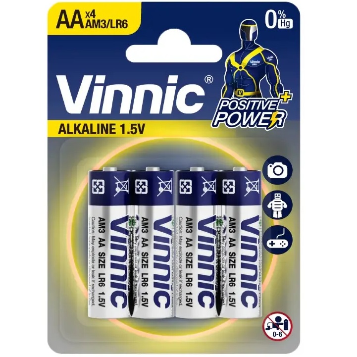 Pilas VINNIC ALCALINE "AA" Blister x 4 unidades (Ultra Alkaline)