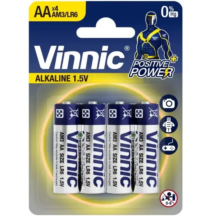 Pilas VINNIC ALCALINE "AA" Blister x 4 unidades (Ultra Alkaline)