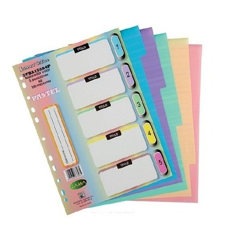 Separadores de Materias LAMA " PASTEL " Tamaño A4 x 5 unidades (Plastico)
