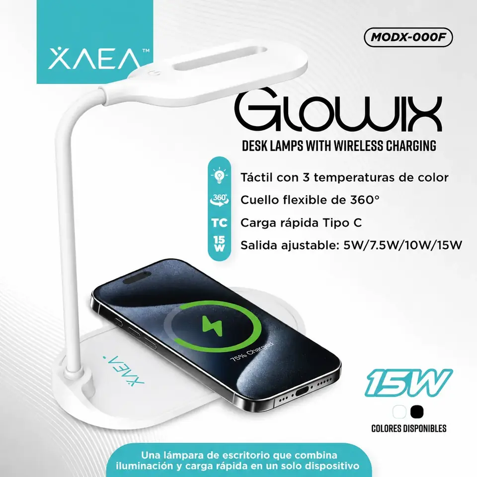 Lamparas de escritorio * XAEA GLOWIX BLANCO * Con Carga Inalámbrica 15w (3 Tonos de Luz)