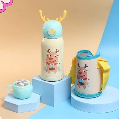 BOTELLA / TERMO INFANTIL * RENO * C/ FUNDA 2 EN 1 ---> TAPA DE TERMO + PICO TIPO SORBETE 500ML ACERO INOXIDABLE (Frio / Caliente)