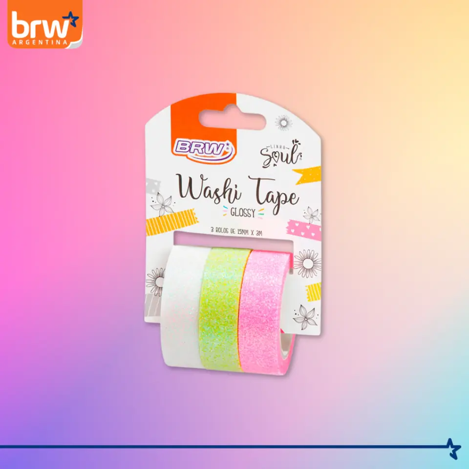 CINTAS DECORATIVAS BRW " WT0101 X 3 UNIDADES GLITTER " 3 MTS WASHI TAPE