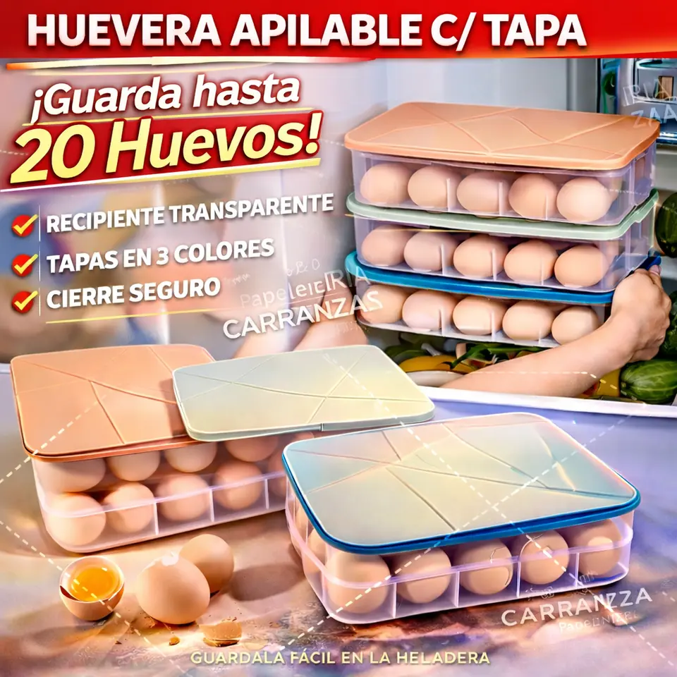Huevera Dispenser *Organizador de 20 Huevos * con Tapa Contenedor