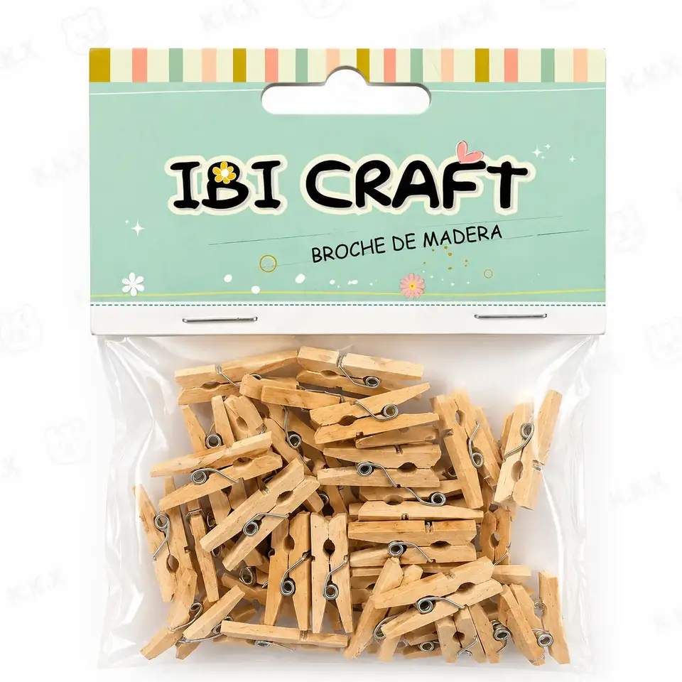 Mini Broches de Madera " Natural " Mediano de 25mm x 50 unidades IBI CRAFT