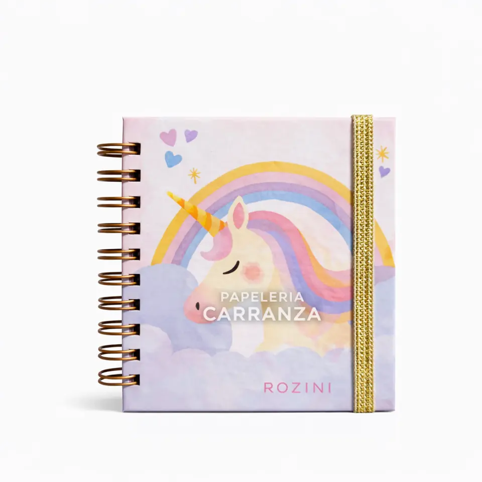Libretas c/ espiral ** UNICORNIOS ** (Tapa Dura De Bolsillo) 80 Hojas LISAS Multicolor Arcoiris