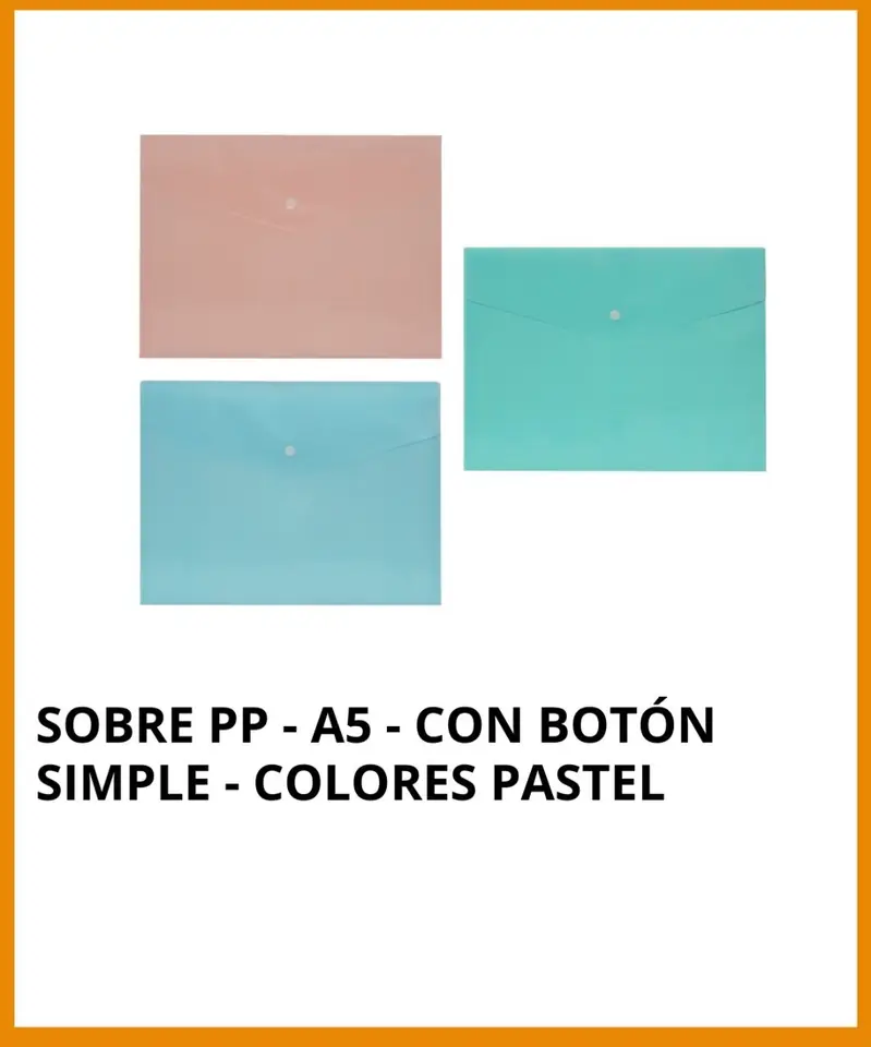Sobre Plástico cierre c/ Botón "Rideo PASTEL " tamaño A5 (chico)