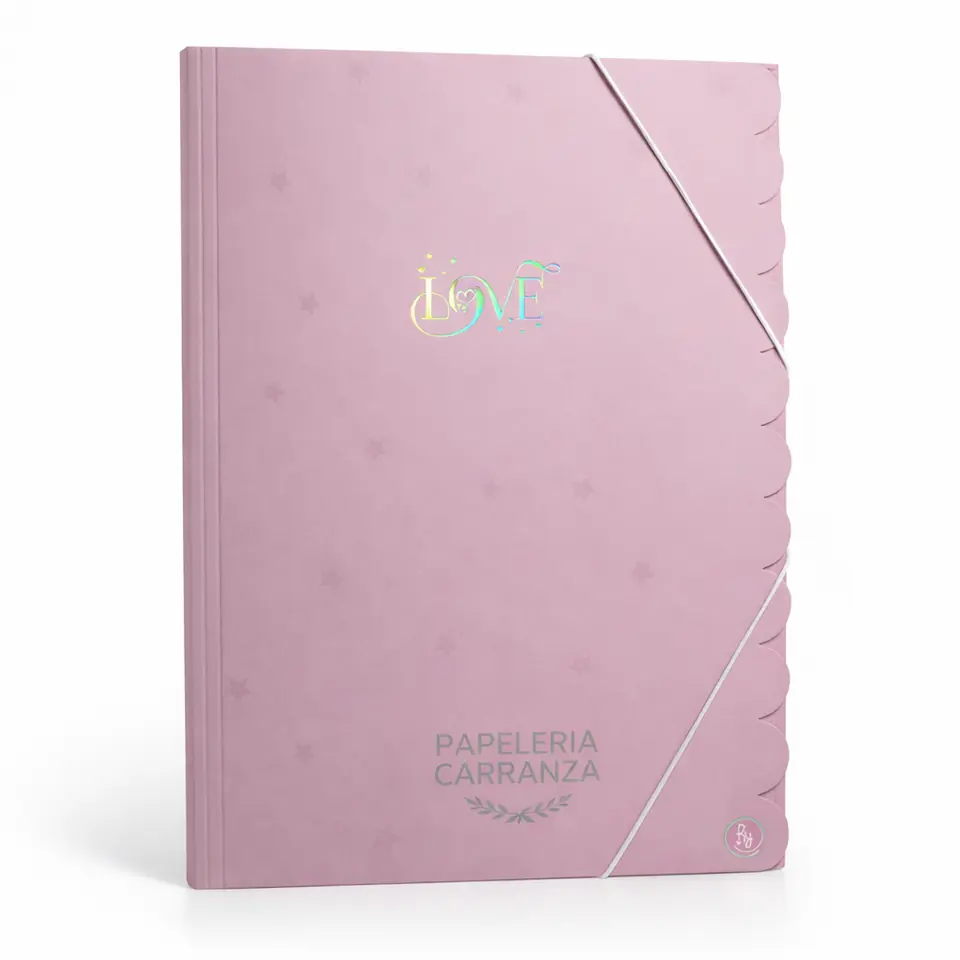CARPETA 3 SOLAPAS RY * LOVE ROSA PASTEL * C/ ELASTICO TAMAÑO OFICIO