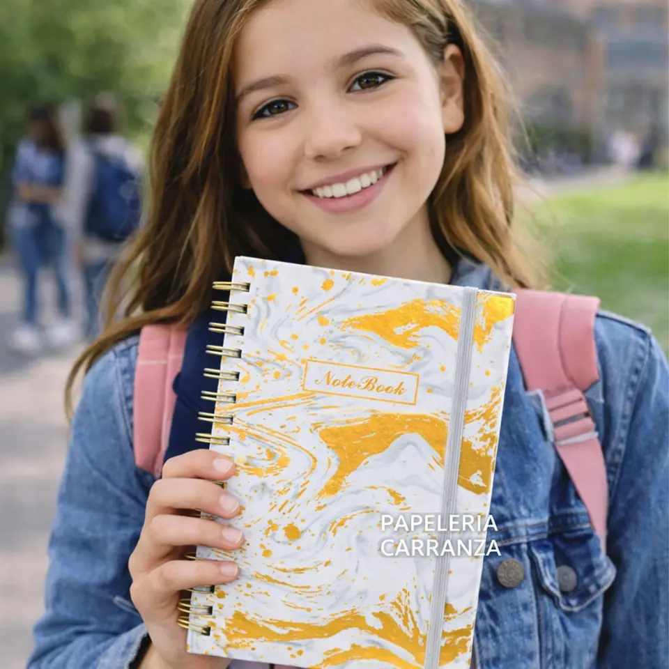 CUADERNOS C/ ESPIRAL 15 X 21 ” Marmol Blanco  ” Hojas LISAS c/ Diseño A5 TAPA DURA