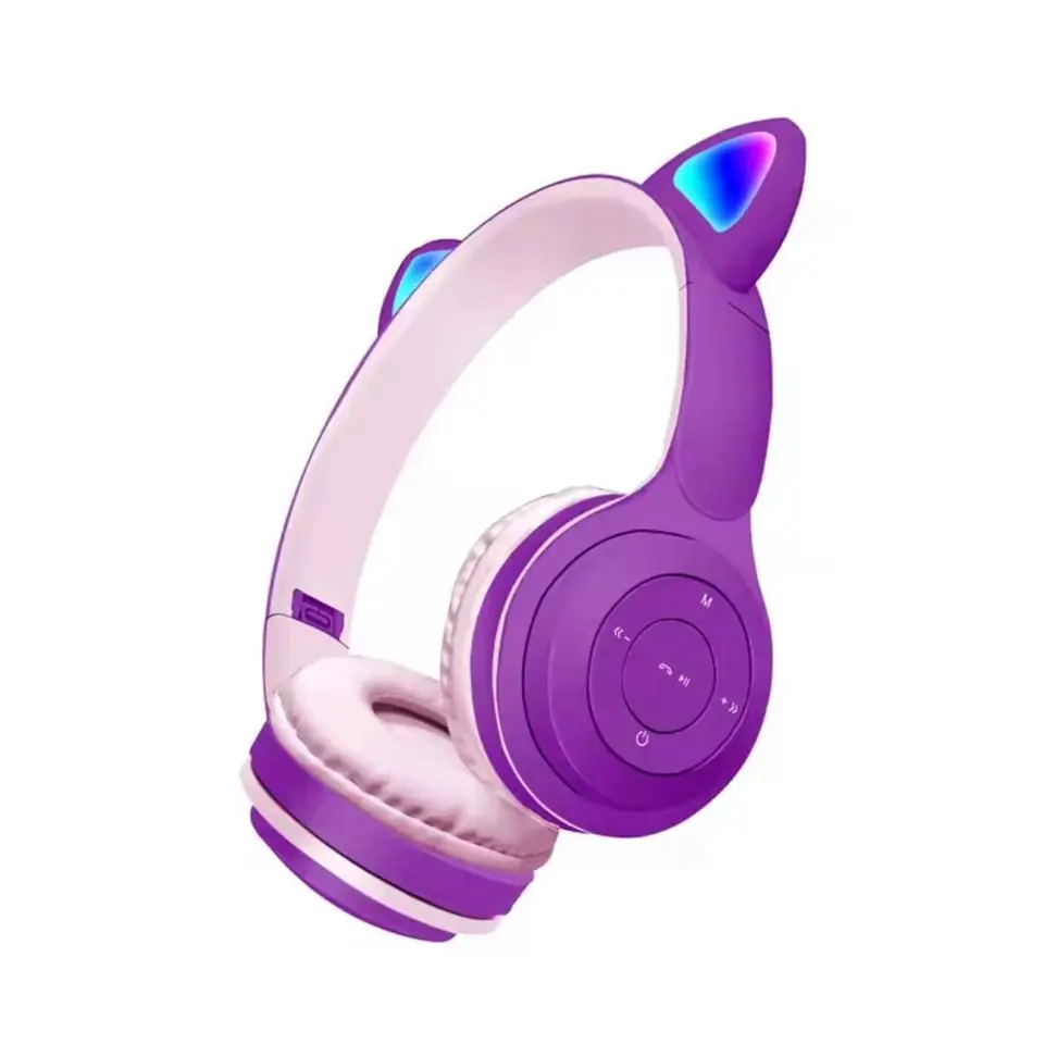 Auriculares Inalámbricos XAEA * GATITO LILA * Con Luz Bluetooth