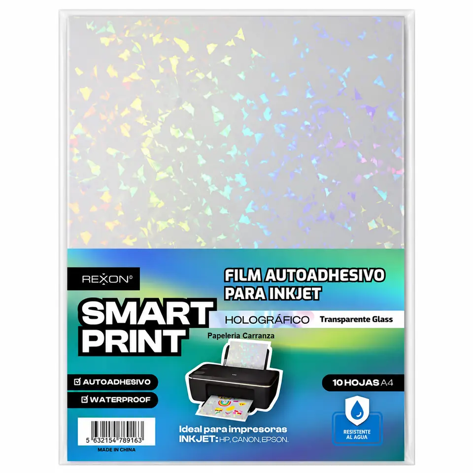 Resma de Film REXON Autoadhesivo - Holográfico Transparente Glass - (Resistente al Agua) x 10 unidades