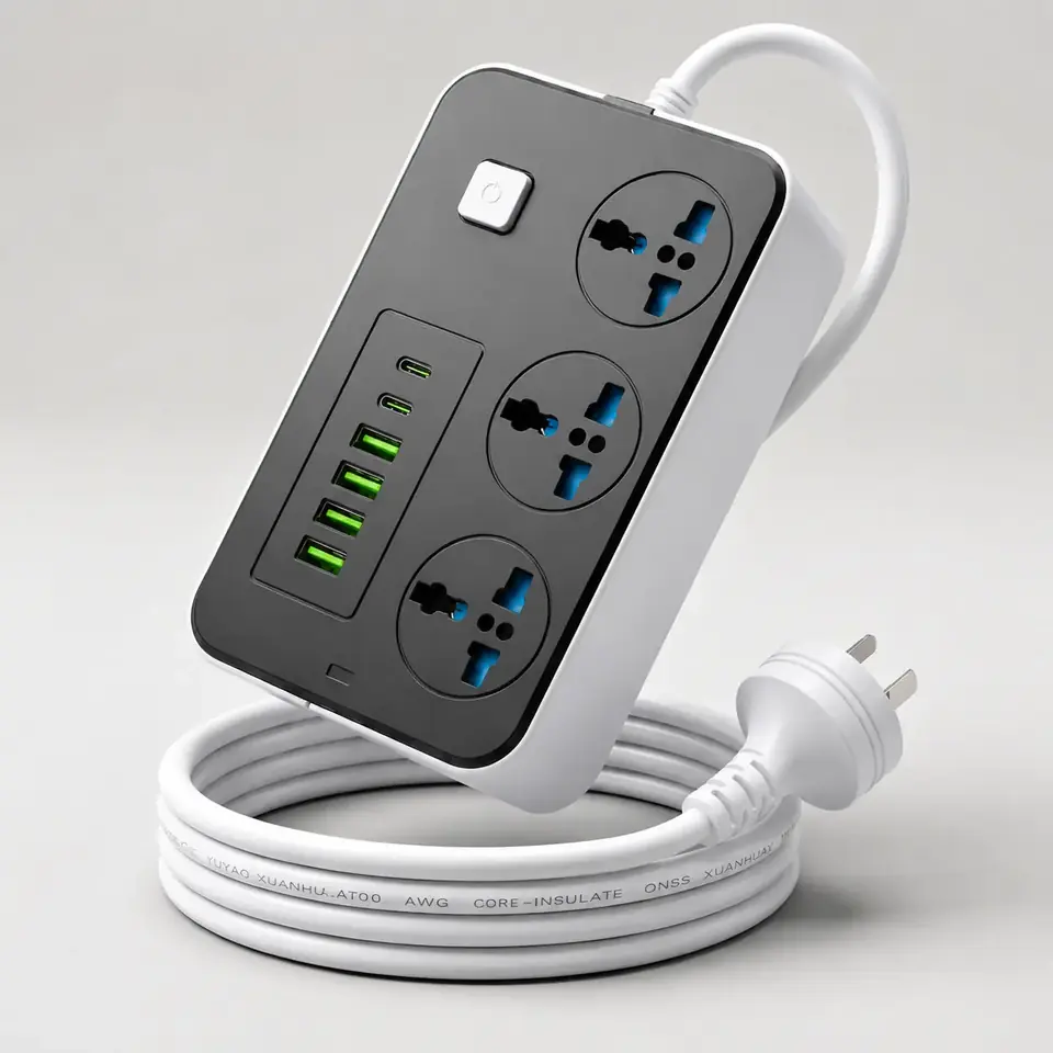 Zapatilla GITATRO (C/ 4 USB + 2 TIPO C) ENCHUFE 3 BOCAS 220V C/ TECLA 1.75M (Con Tecla de ON/OFF)  SEGURIDAD C/ PROTECCION