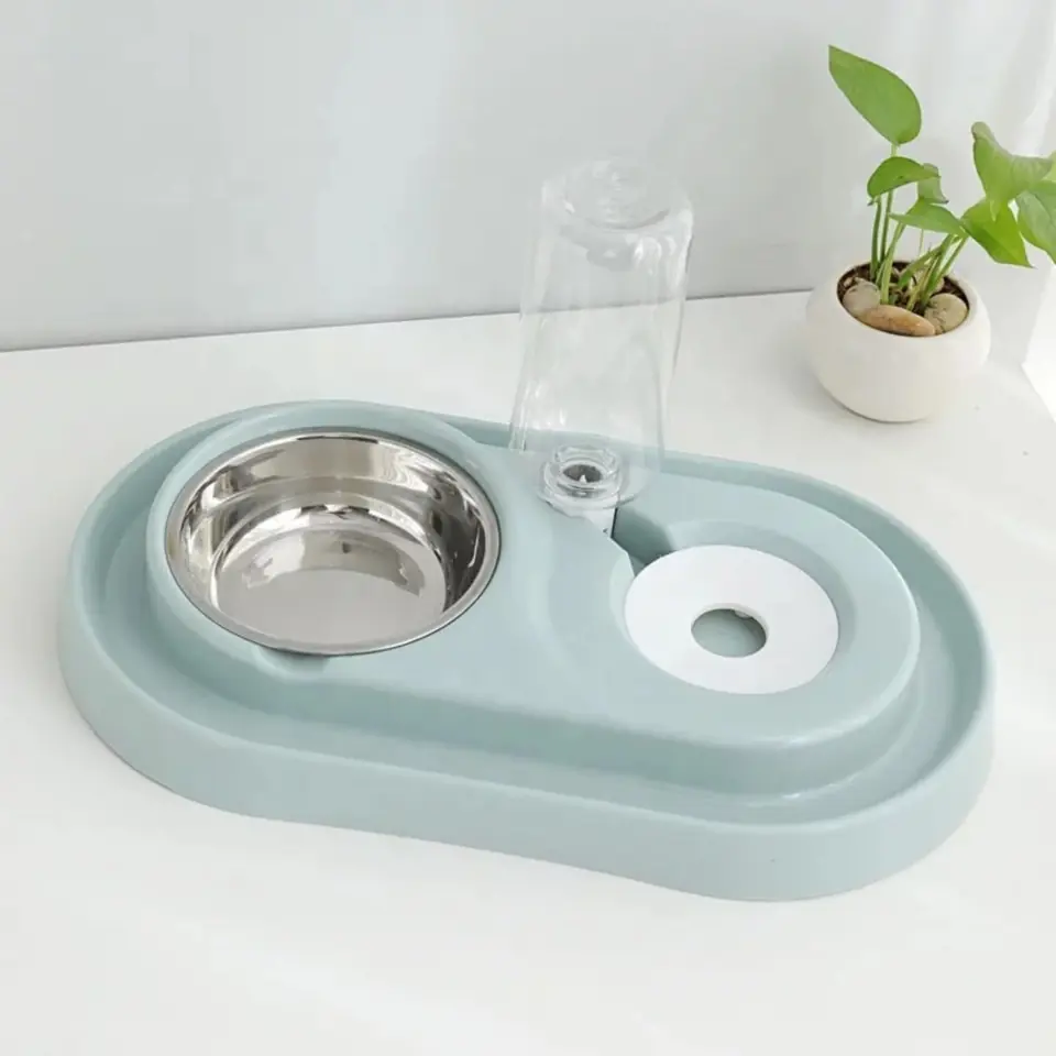 Platos DOBLES Tazón Alimentación Acero + Agua c/ Dispenser Automático (Comida y Agua)