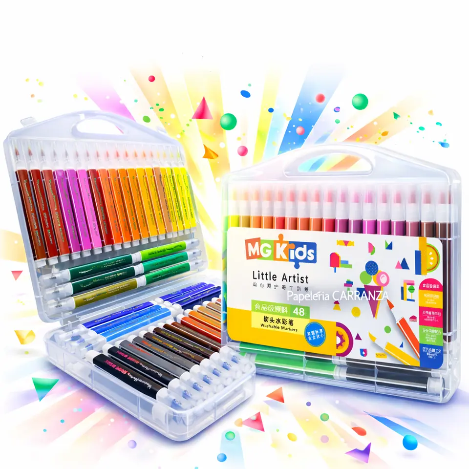 MARCADORES  MG KIDS - VALIJA X 48 - TRIANGULARES * MEJOR AGARRE * PUNTA TIPO PINCEL RIGIDO