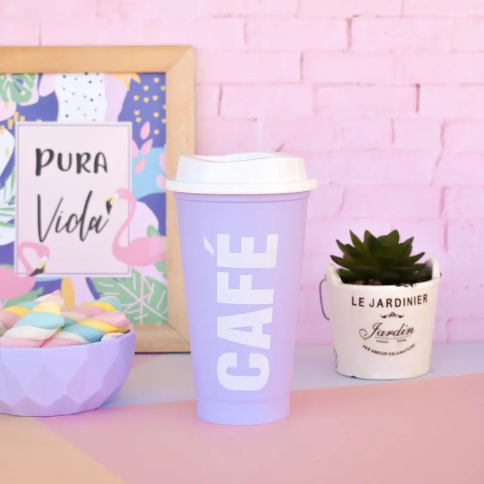 Vaso "Café LILA PASTEL" con Tapa (Linea ECO) 500cc