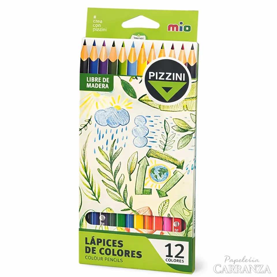 Lapices de colores Pizzini x 12 Largo * ECOLOGICOS * (Libre de madera)