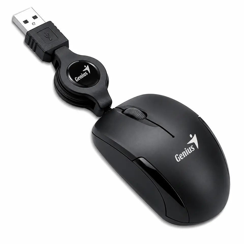 Mouse Mini Retractil "GENIUS TRAVELER Negro" Ideal para Notebook / Netbook  (Con Cable USB)