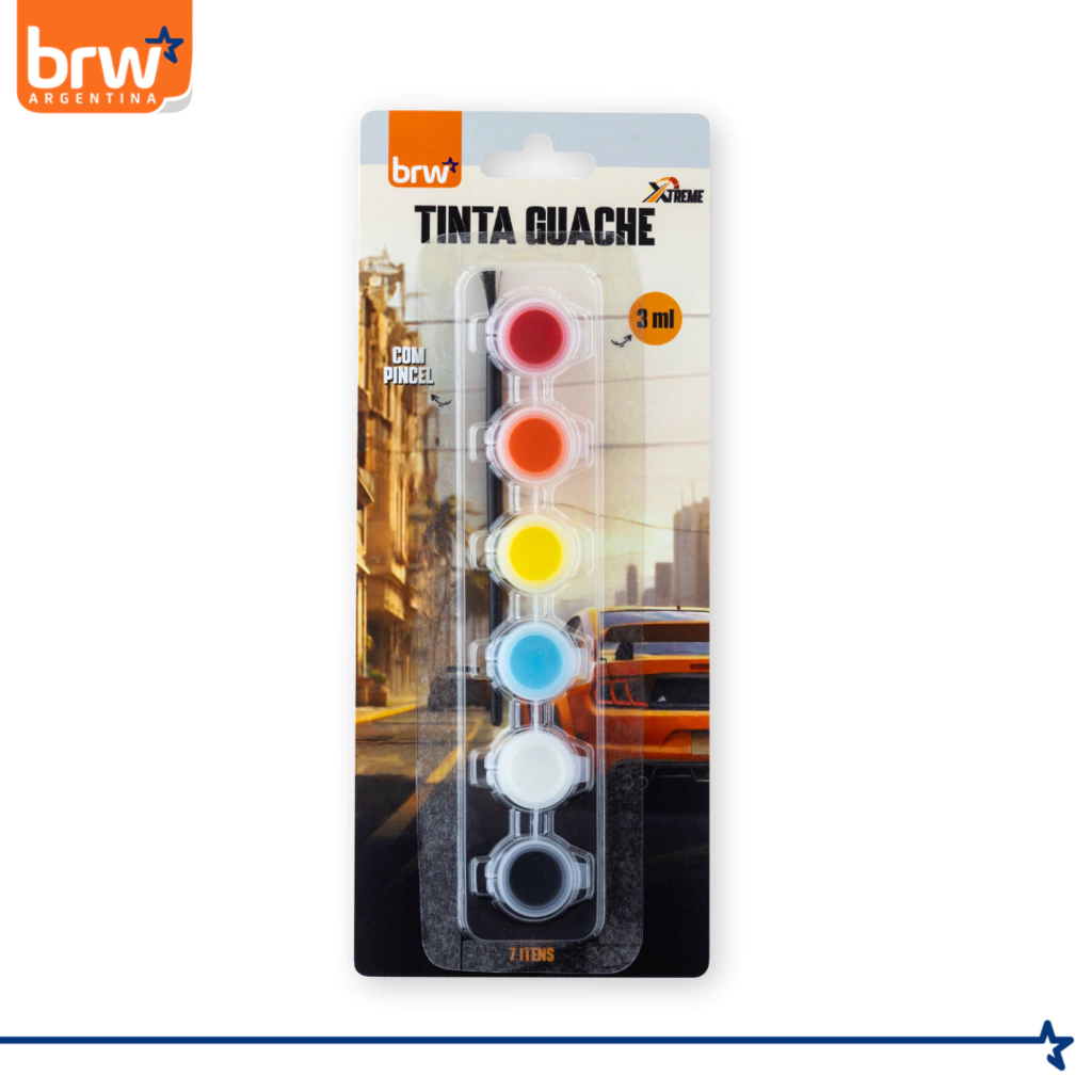 TEMPERAS BRW * AUTOS * x 6 POMITOS (3ml C/U) + PINCEL