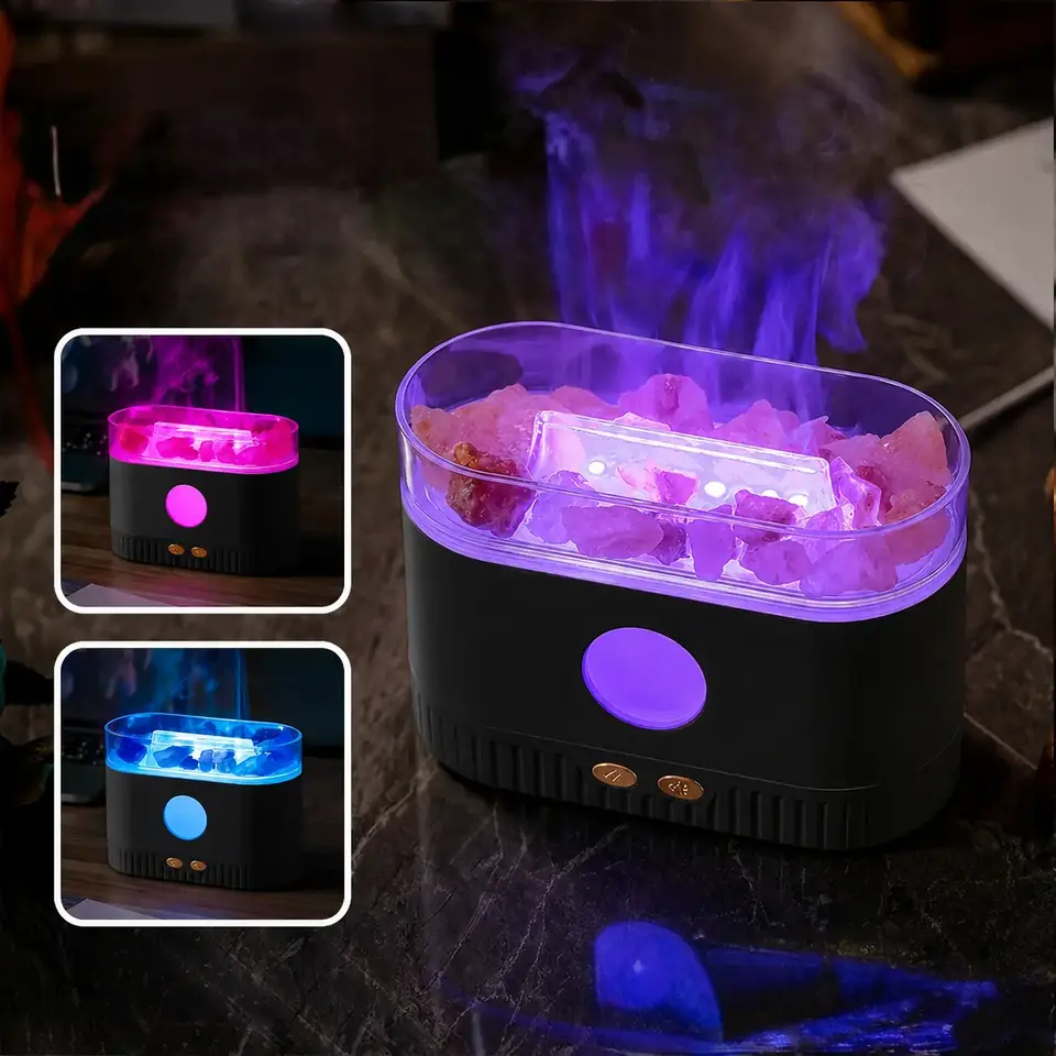 Humidificador * Con Piedras de SAL de Cristal * C/ Luz Led Aroma y Decorativo