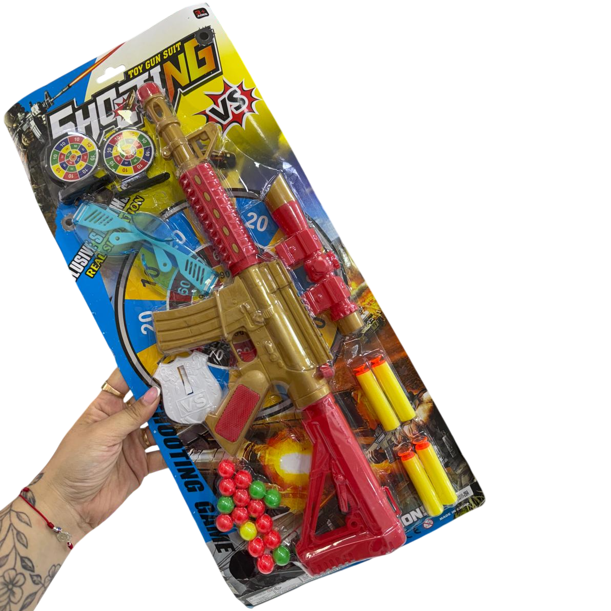 AMETRALLADORA 2 EN 1 * SHOTING * 4 DARDOS EVA + 16 BALINES GRANDES + ACCESORIOS