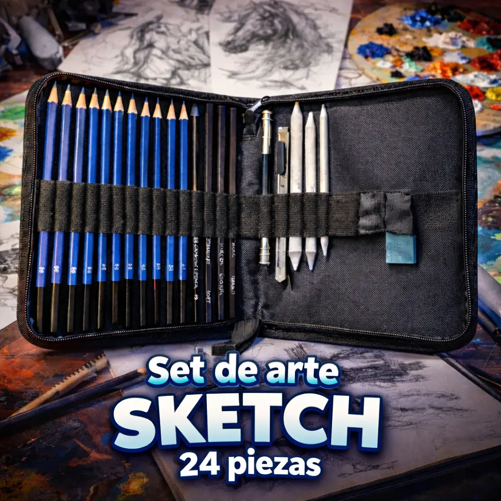 Set de Dibujo Arte Profesional * SKETCH 24 PIEZAS * c/ Estuche y cierre