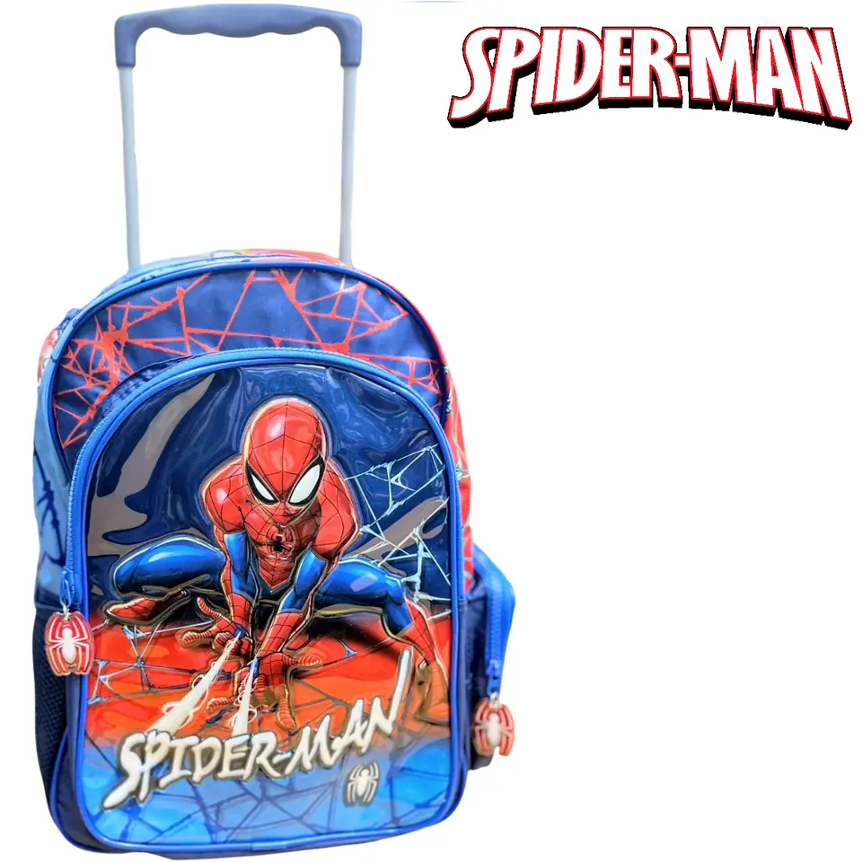 Mochila Con Carro * Spider Man 3D* 16" Pulgadas Wabro Escolar Reforzada -Calidad-