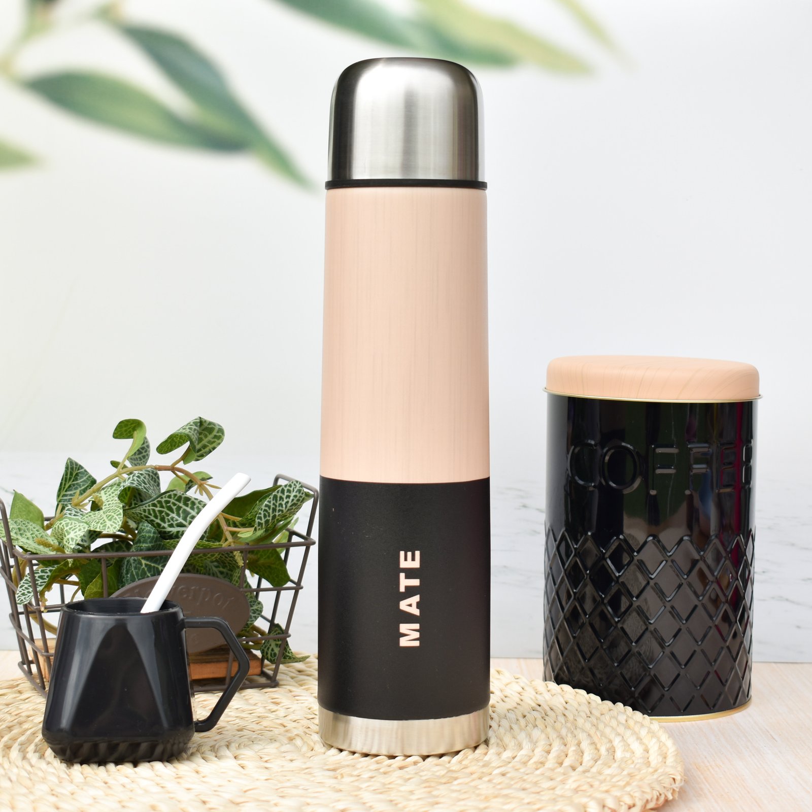 Termo Acero Inoxidable "Madera Negro" 1 Litro