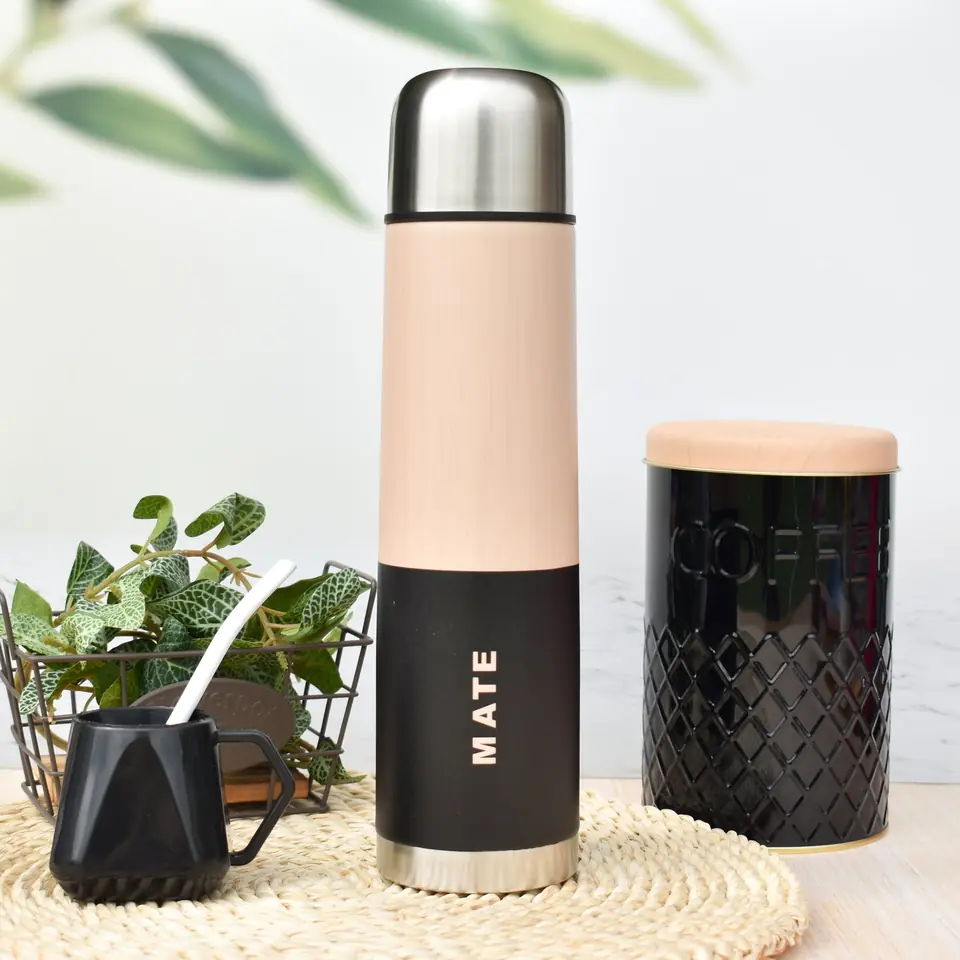 Termo Acero Inoxidable "Madera Negro" 1 Litro